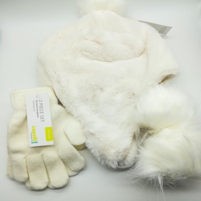 Fashion Kids White Fuzzy Ball Brushed Hat Gloves Sets Custom